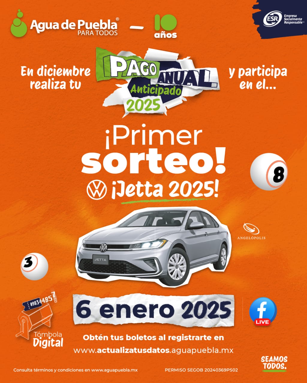 Realiza en diciembre el Pago Anual Anticipado 2025, congela la tarifa 2024 y participa en la rifa de un auto Gana un Jetta último modelo en el 1er sorteo del 6 de enero